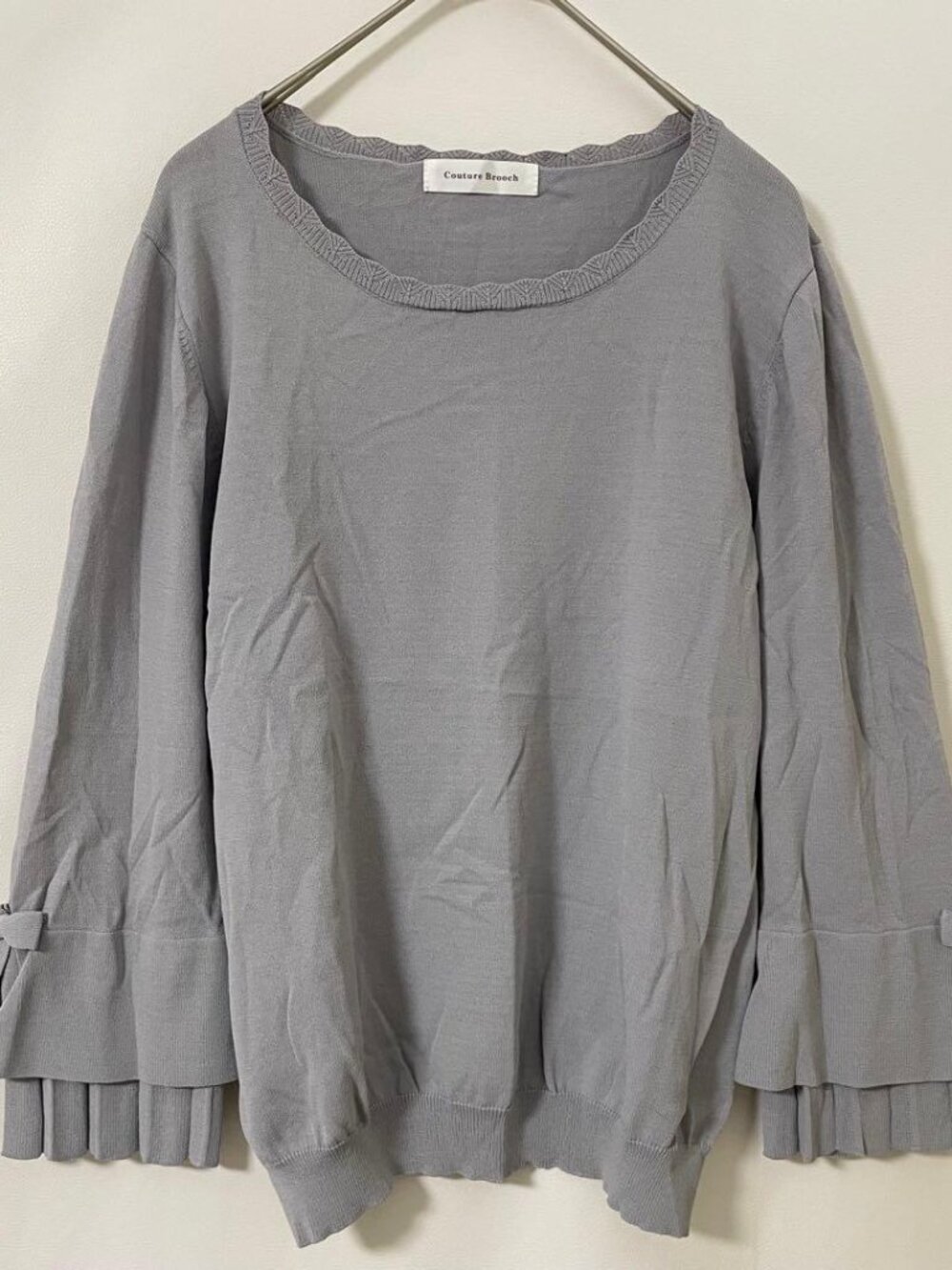 LaMia Sleeve Frill Knit Top Gray